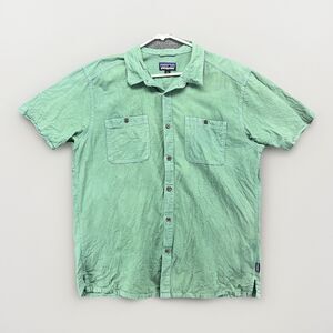 Patagonia Shirt Mens‎ XL Green Button Up Short Sleeve Organic Cotton Hemp Camp